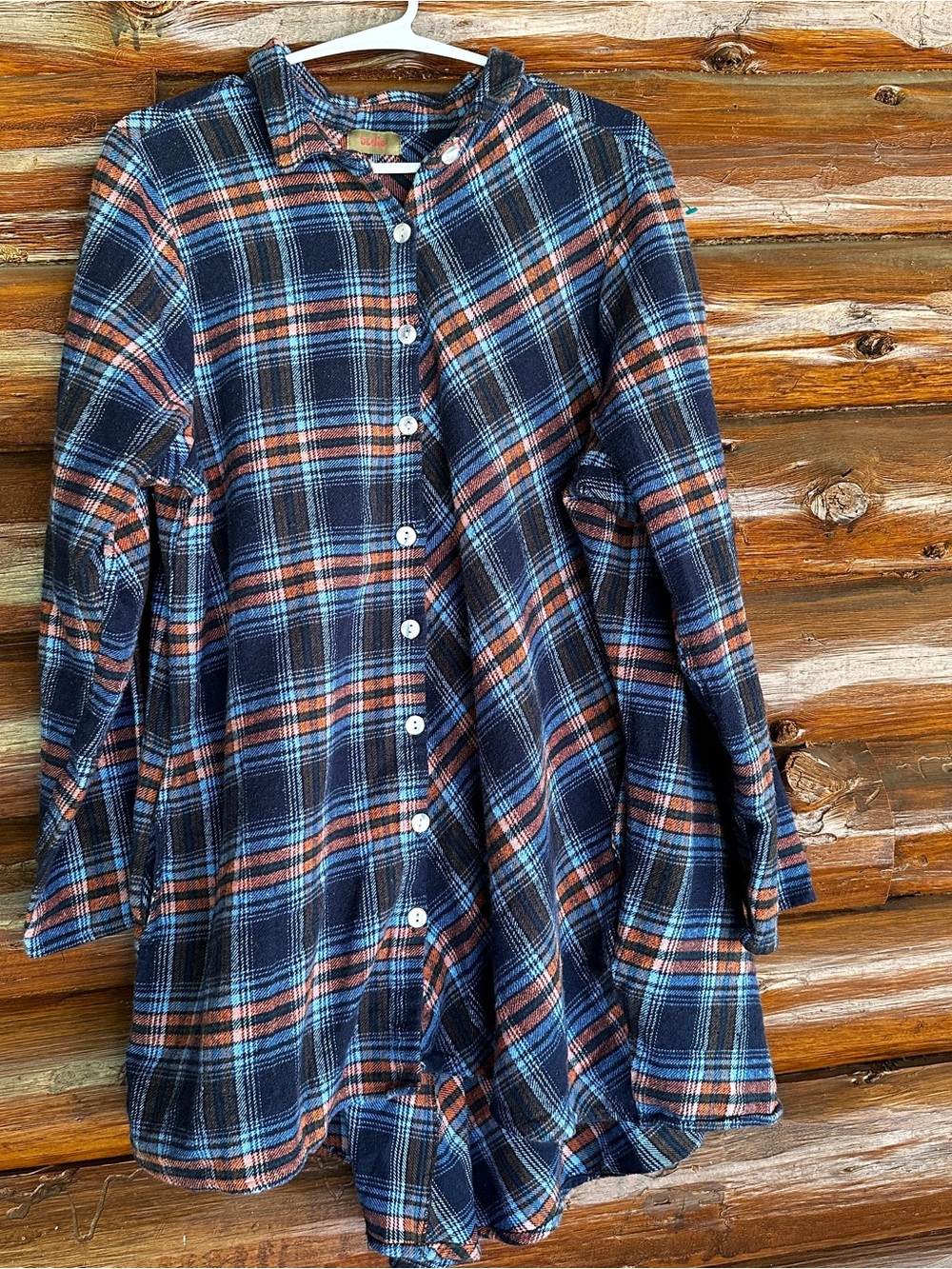 Tulip Asymmetrical Plaid Button-Front Dress/ Shirt in Navy and Rust
